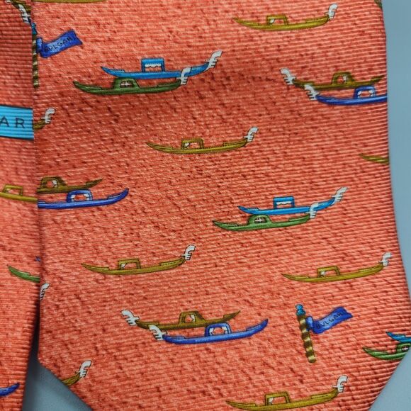 BVLGARI BULGARI Neck Tie. Venice Gondolas On Red Silk 7 Fold  Made In Italy - Picture 3 of 8